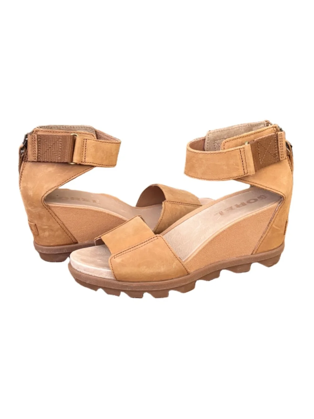 Sorel Joanie 11 tan 2.5” wdg heel w zp & ankl strp SZ 9 indie sleaze festival